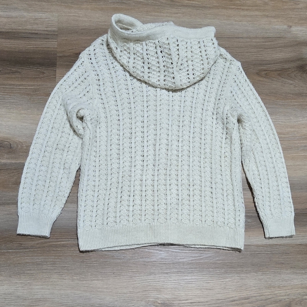 Mango Openwork Knit Hoodie Elegant Cream Cardigan Sweater Size M - Picture 4 of 12